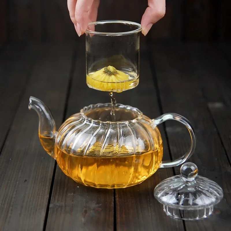 줄무늬 호박 모양 꽃 티팟 유리 티팟, 인퓨저 찻잎 허 - Herbal Tea 리뷰 및 가격